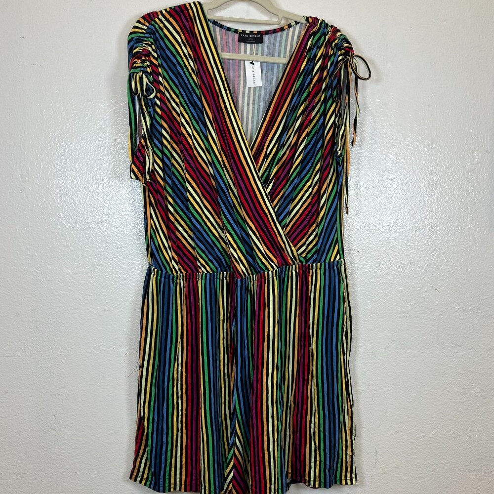 NWT Lane Bryant Rainbow Stripe Short Sleeve Short Wrap Romper 22/24